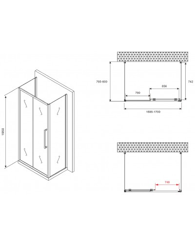 Душевой уголок Abber Schwarzer Diamant 170x80 AG30170BMH-S80BM-S80BM профиль Черный стекло матовое