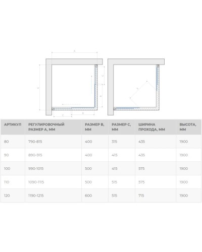 Душевой уголок 80х80 см Vegas Glass ZA 80 07 01 прозрачное