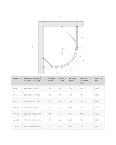 Душевой уголок 120х90 см Vegas Glass AFS-F 120x90 01 01 L прозрачное