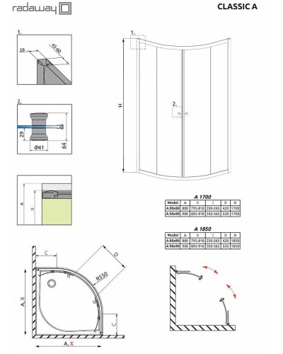 Душевой уголок Radaway Classic A 90x90 30000-01-01 профиль Хром стекло прозрачное