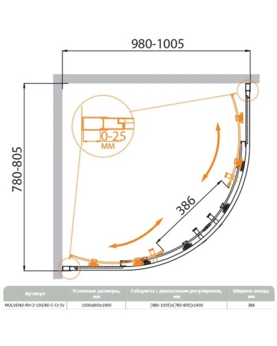 Душевой уголок 100х80 см Cezares MOLVENO-RH-2-100/80-C-Cr-IV прозрачное