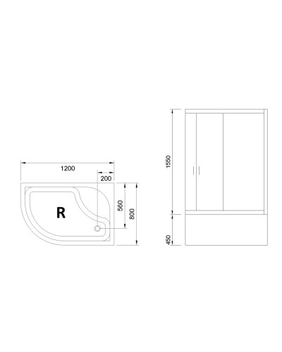 Душевой уголок с поддоном 120х80 см Royal Bath RB8120BK-T-CH-R прозрачное