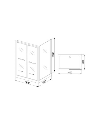 Душевой уголок без поддона 140х90 см Royal Bath RB-L-2011-1400-9L прозрачное