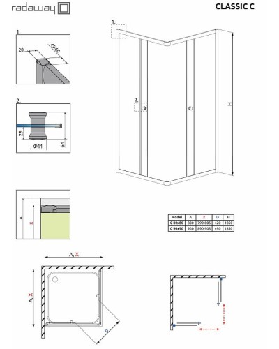 Душевой уголок Radaway Classic C 90x90 30050-01-01 профиль Хром стекло прозрачное