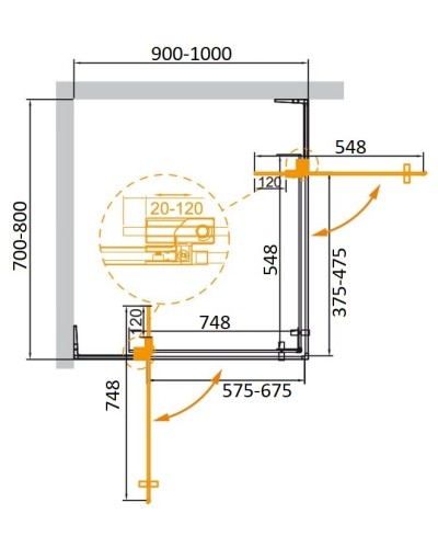 Душевой уголок CEZARES SLIDER-AH-2-70/80-90/100-GRIGIO-GM