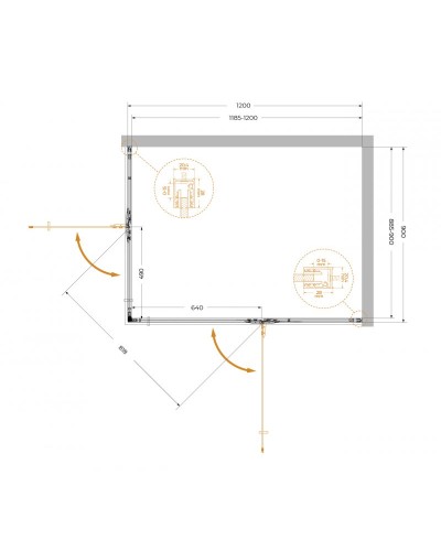 Душевой уголок CEZARES LINER-AH-2-120/90-C-Cr-R правый