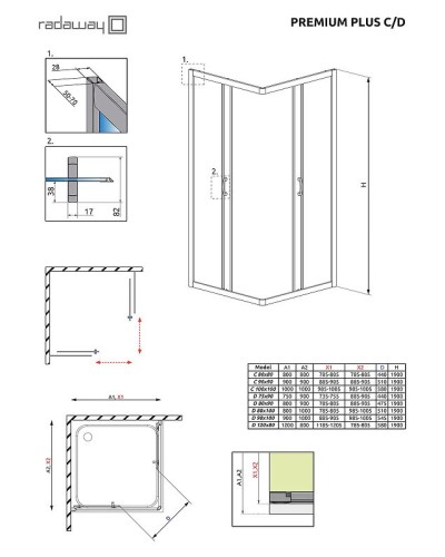 Душевой уголок Radaway Premium Plus C 1900 90x90 30453-01-01N профиль Хром стекло прозрачное