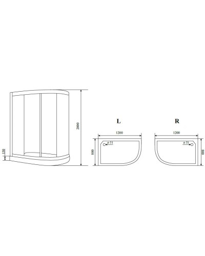 Душевой уголок с поддоном 120x80 см Timo BY-549 R прозрачное