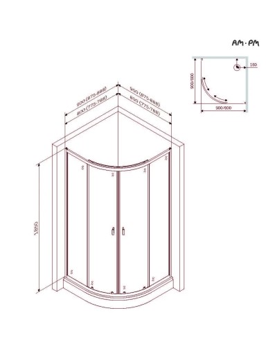 Душевой уголок с поддоном 90x90 см AM.PM X-Joy W88E-205-090BT прозрачное