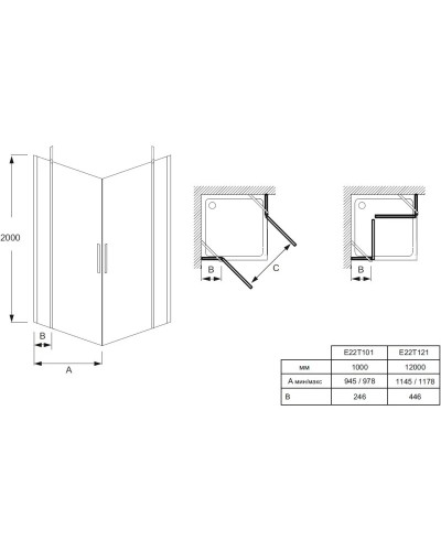 Душевой уголок 117,8х117,8 см Jacob Delafon Contra E22T121-GA + E22T121-GA прозрачное