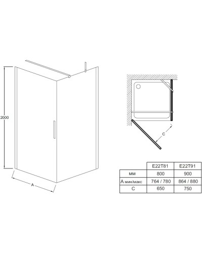 Душевой уголок 77,8х88 см Jacob Delafon Contra E22T81-GA + E22FT90-GA прозрачное