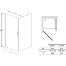 Душевой уголок 87,8х88 см Jacob Delafon Contra E22T91-GA + E22FT90-GA прозрачное