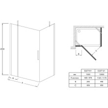 Душевой уголок 117,8х68 см Jacob Delafon Contra E22T121-GA + E22FT70-GA прозрачное
