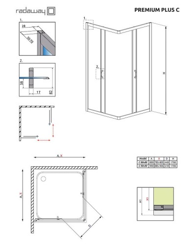 Душевой уголок Radaway Premium Plus C 1700 80x80 30461-01-01N профиль Хром стекло прозрачное