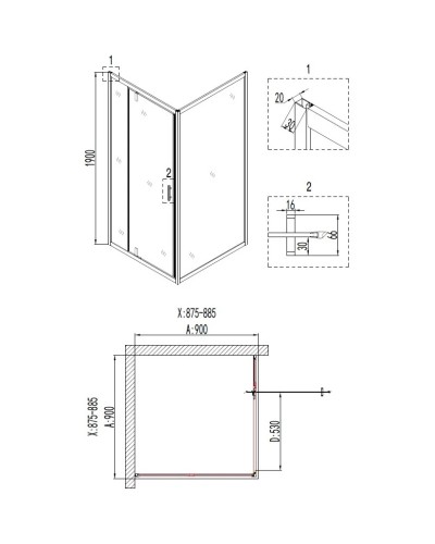 Душевой уголок 88х88х190 см Niagara NG-6801-08BLACK прозрачное