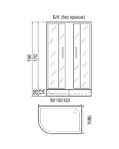 Душевой уголок без поддона 90х70х170 см River DON 90/70/26 МТ R