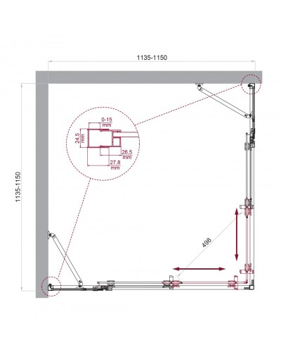 Душевой уголок BelBagno LUCE-A-22-90+25-C-Cr