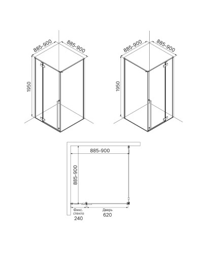 Душевой уголок 90x90 см IDDIS Slide SLI6GS0i23 прозрачное