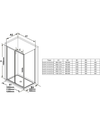 Душевой уголок 120х90 см Ravak Blix Slim BLSDP2 + BLSPS X0PMG0300Z1 + X9BM70300Z1 прозрачное