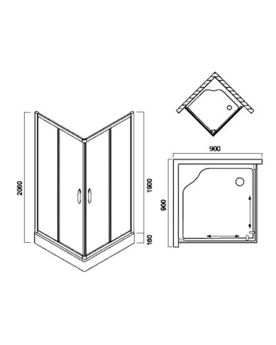 Душевой уголок без поддона 90х90 см Am.Pm Bliss L W53G-303-090MT прозрачное