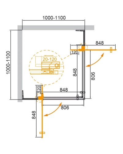 Душевой уголок 100-110х100-110 см Cezares SLIDER-A-2-100/110-GRIGIO-Cr серое