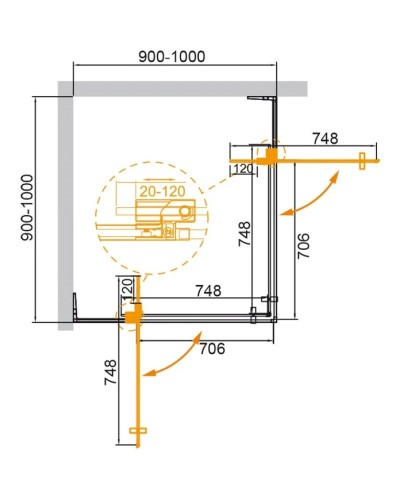 Душевой уголок 90-100х90-100 см Cezares SLIDER-A-2-90/100-GRIGIO-Cr серое