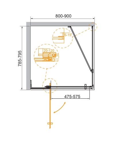 Душевой уголок 80-90х79,5 см Cezares SLIDER-AH-1-80-80/90-GRIGIO-NERO серое