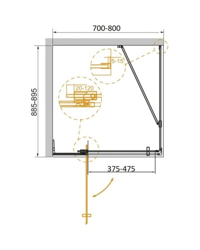 Душевой уголок 70-80х89,5 см Cezares SLIDER-AH-1-90-70/80-BR-NERO бронза