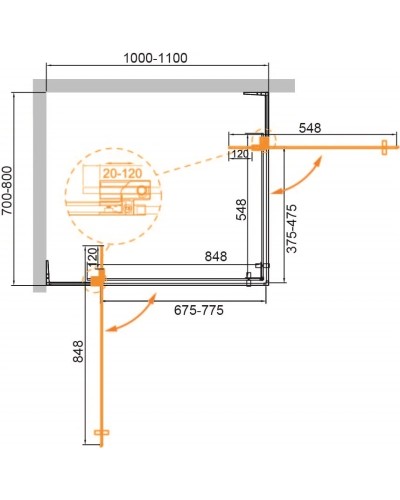 Душевой уголок 100-110х70-80 см Cezares SLIDER-AH-2-70/80-100/110-GRIGIO-Cr серое