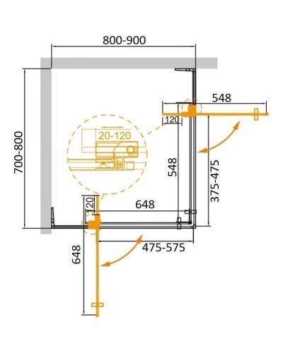 Душевой уголок 80-90х70-80 см Cezares SLIDER-AH-2-70/80-80/90-BR-NERO бронза