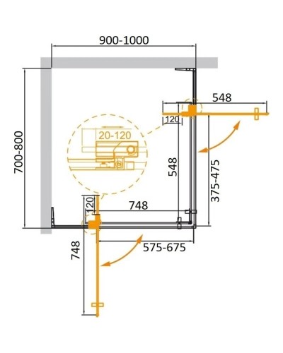 Душевой уголок 90-100х70-80 см Cezares SLIDER-AH-2-70/80-90/100-GRIGIO-Cr серое