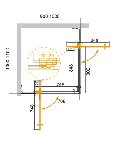 Душевой уголок 100-110х90-100 см Cezares SLIDER-AH-2-90/100-100/110-GRIGIO-NERO серое