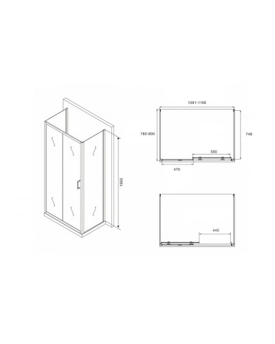 Душевой уголок 110х80 см Abber Schwarzer Diamant AG30110B-S80B-S80B прозрачное