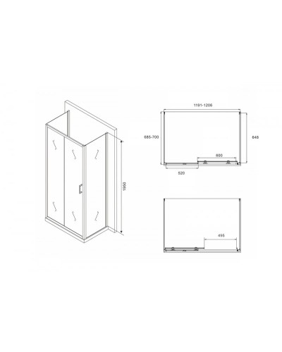 Душевой уголок 120х70 см Abber Schwarzer Diamant AG30120B-S70B-S70B прозрачное