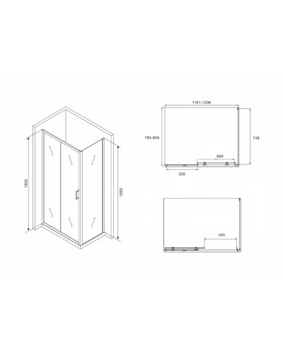 Душевой уголок 120х80 см Abber Schwarzer Diamant AG30120B-S80B прозрачное