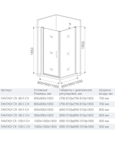 Душевой уголок 100х100 см Good Door Fantasy CR-100-С-CH прозрачное