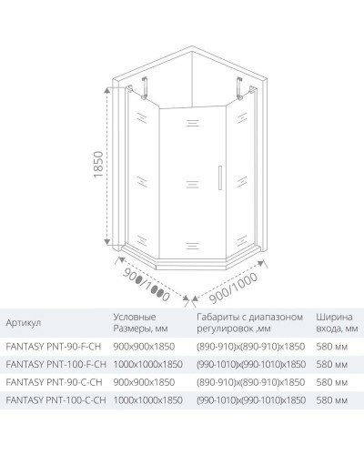 Душевой уголок 100х100 см Good Door Fantasy PNT-100-C-CH прозрачное