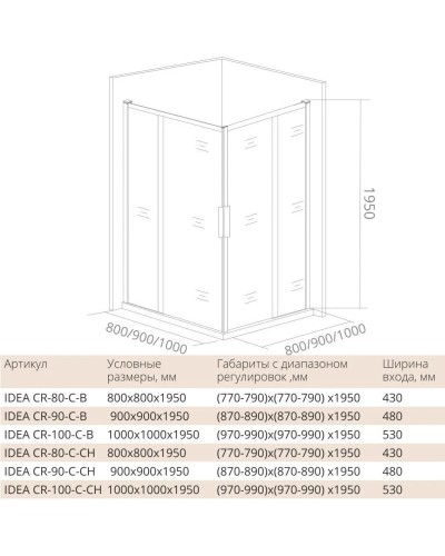 Душевой уголок 100х100 см Good Door Idea CR-100-C-B прозрачное
