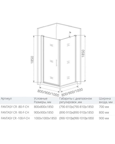 Душевой уголок 90х90 см Good Door Fantasy CR-90-F-CH прозрачный с рисунком