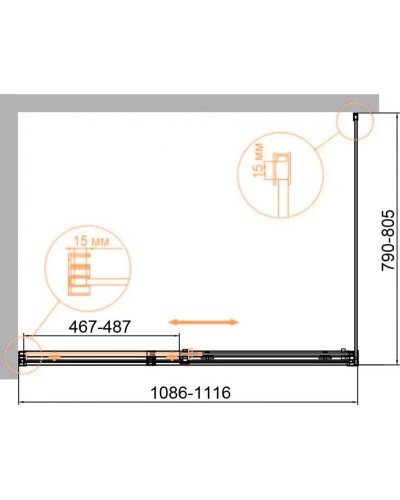Душевой уголок 110х80 см Cezares DUET SOFT-M-AH-1-110/80-C-Cr прозрачное