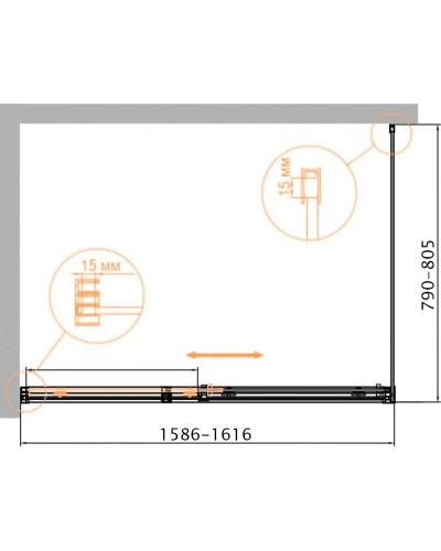 Душевой уголок 160х80 см Cezares DUET SOFT-M-AH-1-160/80-C-Cr прозрачное