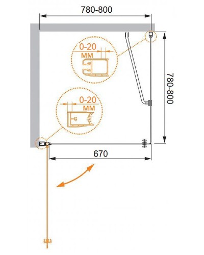 Душевой уголок Cezares Elena 80x80 L ELENA-W-A-1-80-P-Cr-L профиль Хром стекло рифленое