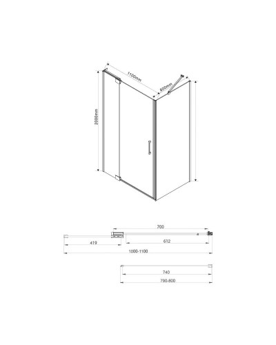 Душевой уголок 98,8-108,8x79 см Vincea Extra VSR-1E101180CL прозрачное