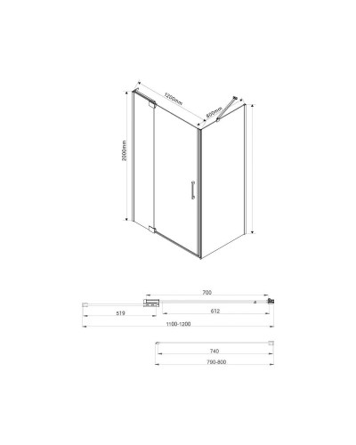 Душевой уголок 108,8-118,8x79 см Vincea Extra VSR-1E111280CL прозрачное
