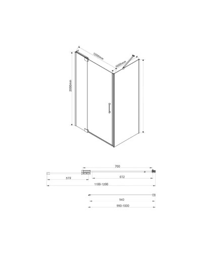 Душевой уголок 108,8-118,8x99 см Vincea Extra VSR-1E111210CL прозрачное