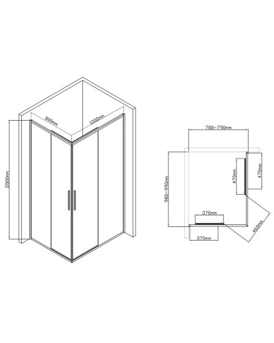 Душевой уголок 99x79 см Vincea Slim-U VSS-2SU8010CLB прозрачное