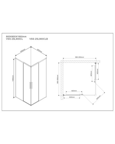 Душевой уголок 89х89 см Vincea Slim VSS-2SL900CLB прозрачное
