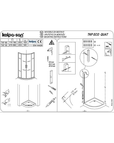 Душевой уголок Kolpa San Eco Quat TKP 90x90 538580 профиль Хром стекло прозрачное