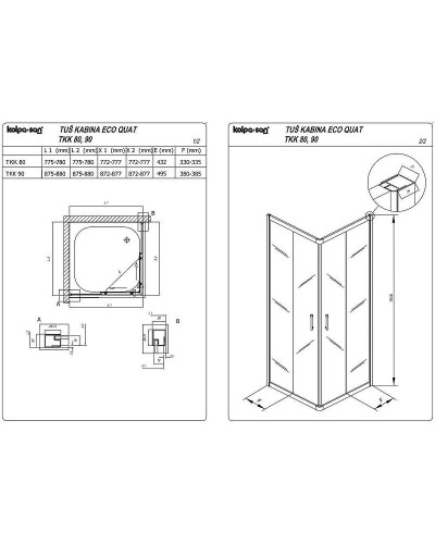 Душевой уголок Kolpa San Eco Quat TKK 80x80 538550 профиль Хром стекло прозрачное