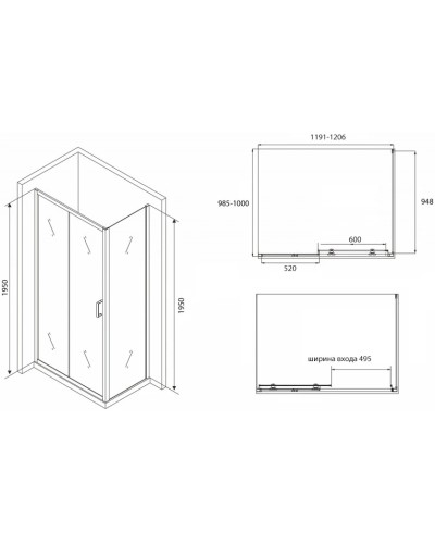 Душевой уголок 120х100 см Abber Schwarzer Diamant AG30120B-S100B прозрачное